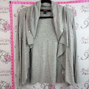 Kensie cardigan sweater snap buttons Heather Gray Waterfall Open Front Cardigan